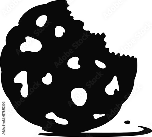 Black silhouette of a bitten cookie with white chips
