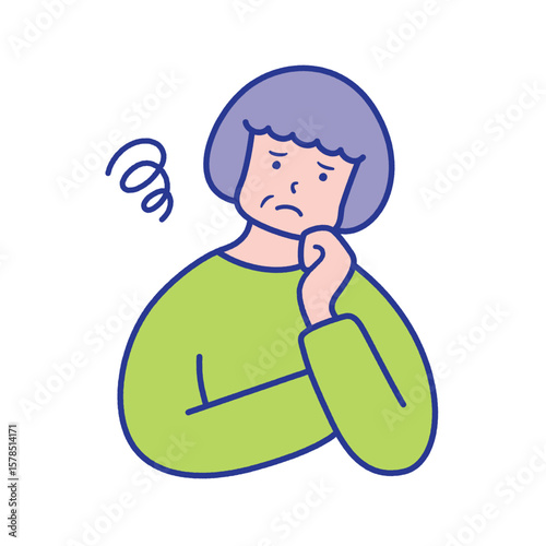 モヤモヤするシニア女性の上半身イラスト素材