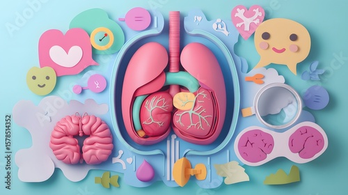 educational and playful 3D paper craft-style illustration designed for kids exploring the human body