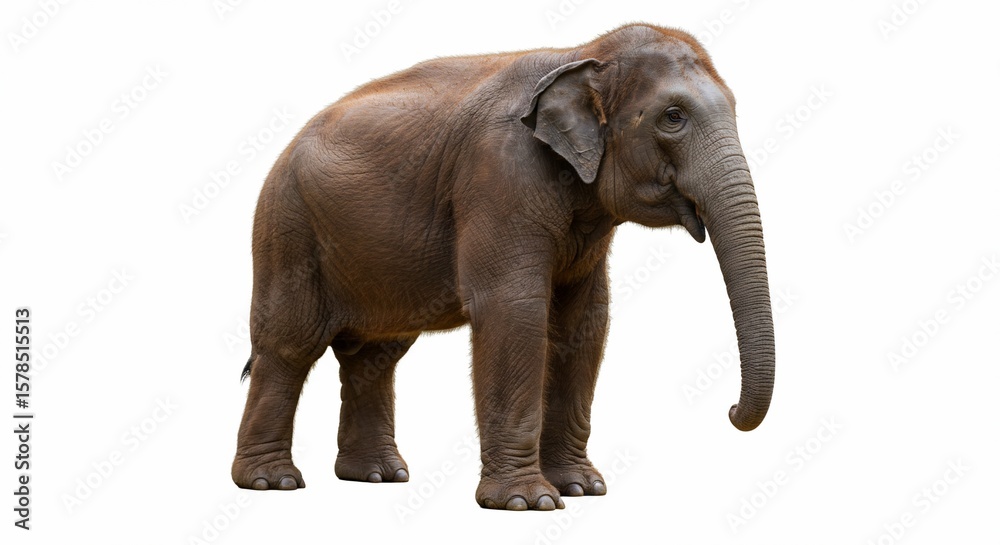 Obraz premium [Animal Collection Realistic] Realistic Asian Elephant Standing Isolated on White Background for Wildlife and Animal Stock Photography