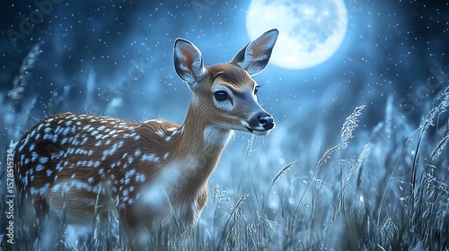 Young deer under full moon