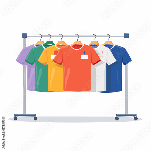Colorful t shirts hanging on hangers in a clothing store