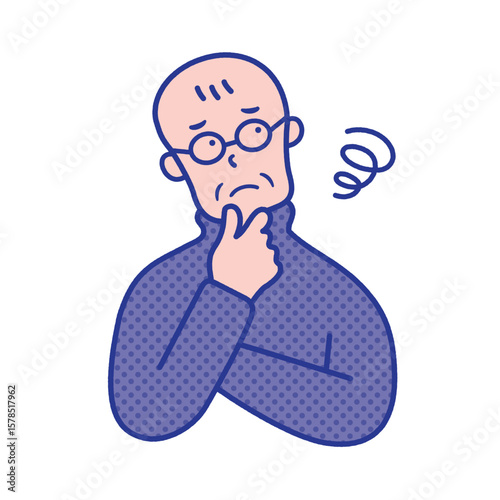 モヤモヤするシニア男性の上半身イラスト素材