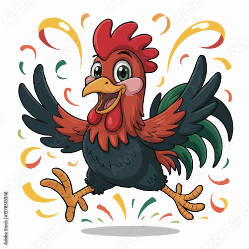 Rooster character design illustration happy