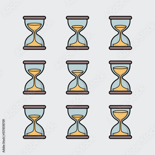 Nine Hourglass Icons Time Management Concept