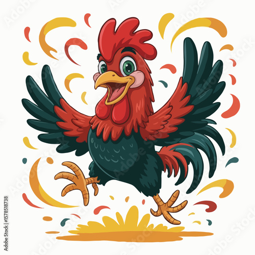 Rooster character design posing happy illustration