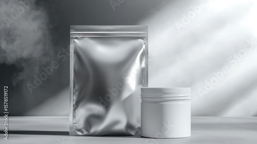 Silver packaging and white jar
