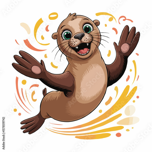 sea lions character design posing happy illustration