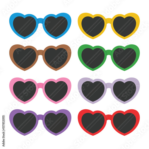 Eight Colorful Heart Shaped Sunglasses Illustration