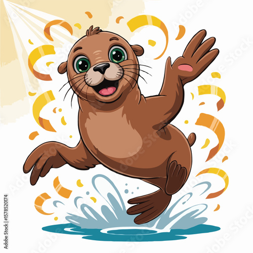 sea lions design character posing happy illustration