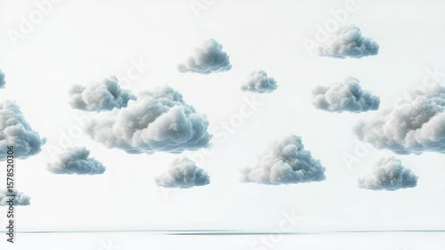 A white background with clouds in the sky. The clouds are scattered all over the sky. Some clouds are closer to the bottom of the image, while others are higher up