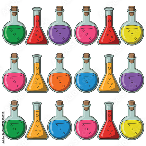 Colorful Cartoon Science Flasks and Beakers Collection