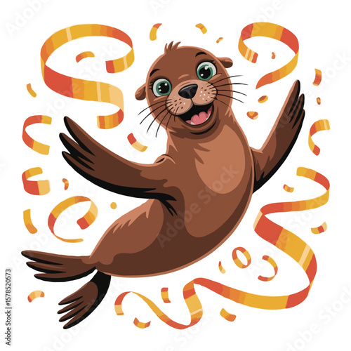 sea lions design illustration character posing happy