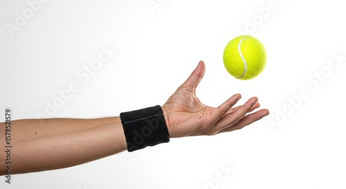 Arm with wristband catches floating tennis ball