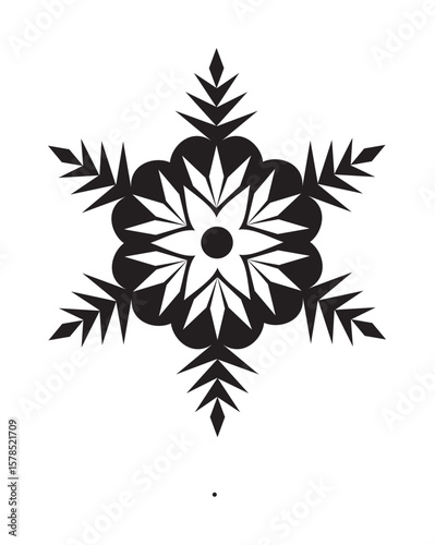 Ornate black and white snowflake design with intricate details.