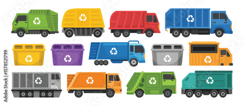Colorful Recycling Trucks and Bins Collection
