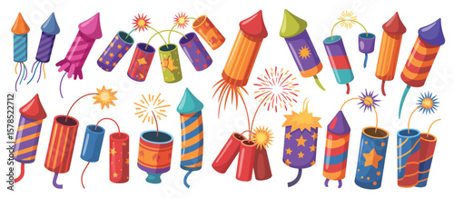 Collection of Colorful Cartoon Fireworks