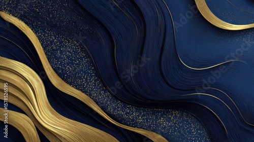Navy blue Gold abstract wave line arts background vector. Luxury wall paper design for prints, wall arts and home decoration, cover and packaging design., no logos, no brands