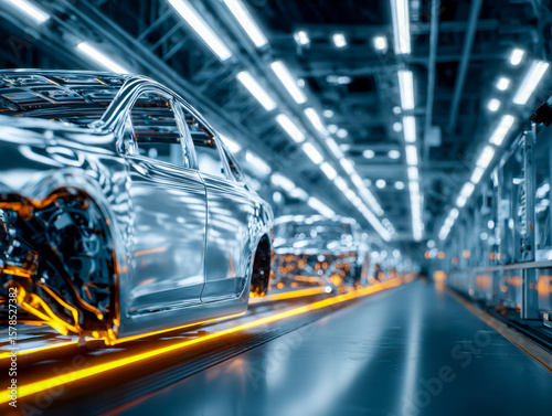 Advanced robotic car assembly line in a high-tech manufacturing plant