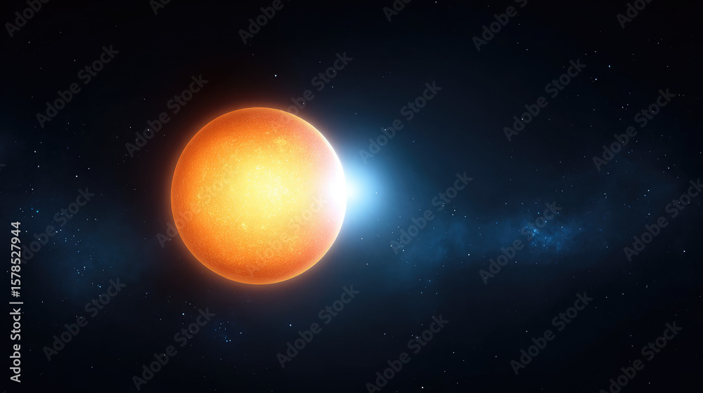 Fototapeta premium Exploring stellar phenomena the orange star's journey through space cosmic background digital art universe celestial perspective astronomy concept