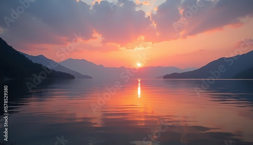 Sunset over Mountain Lake