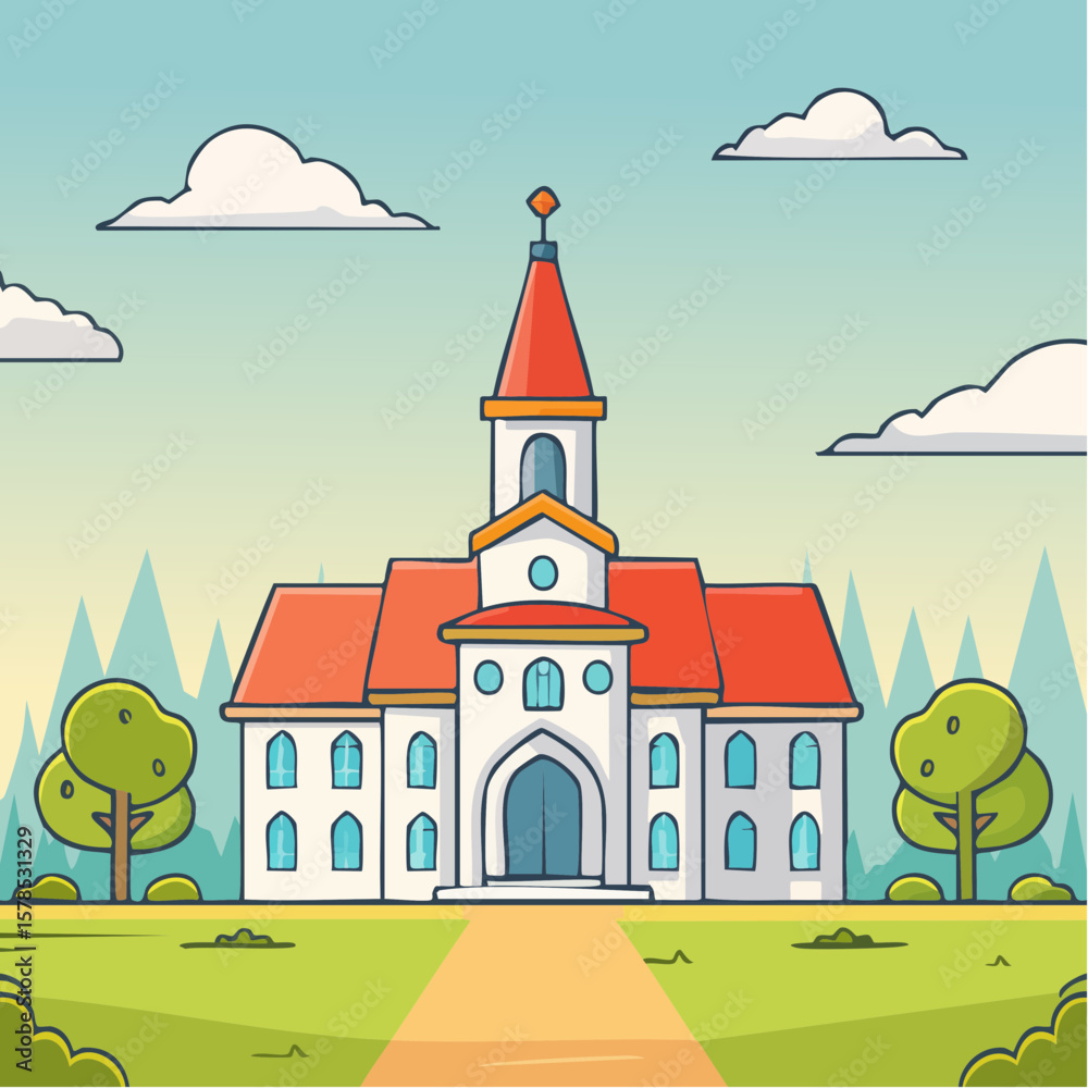 Fototapeta premium line art church cathedral