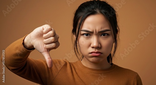 Stern disapproval Asian womans discontent