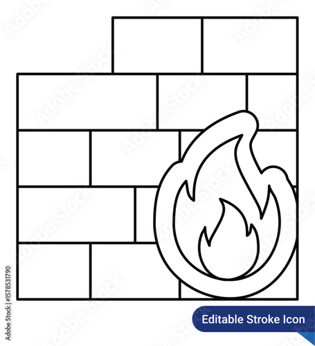 Firewall Icon - outline style, editable stroke Icon representing a firewall protecting a network from unauthorized access