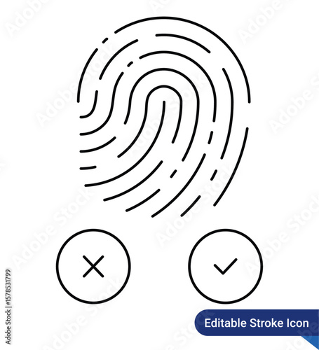 Fingerprint Login Icon - Outline Style, Editable Stroke Icon depicting fingerprint-based user access for biometric authentication