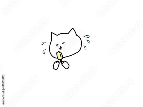 アイスを食べる猫のイラスト