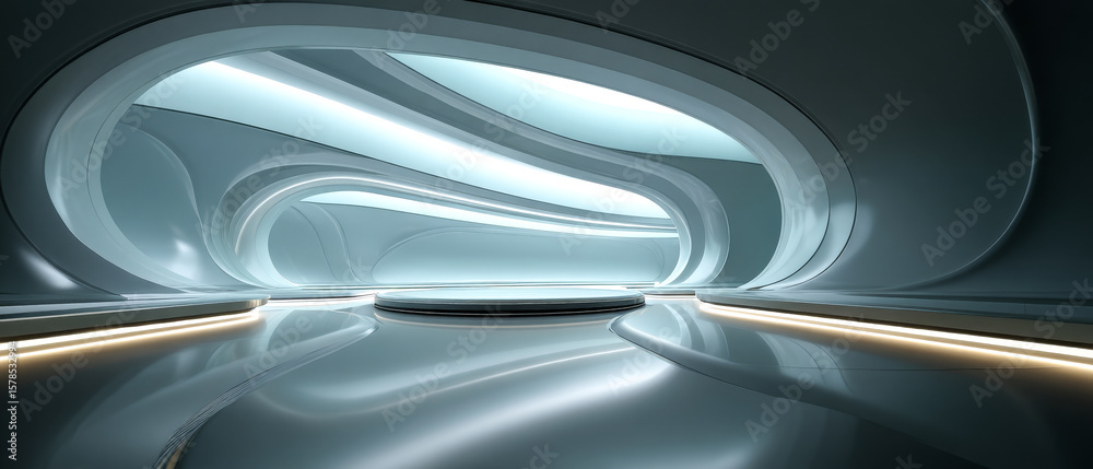 Obraz premium Future abstract technology-sensing streamlined interior booth space