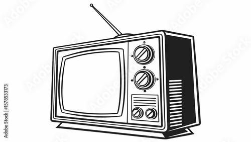 "Black and white vector of old TV with antenna – retro style"

