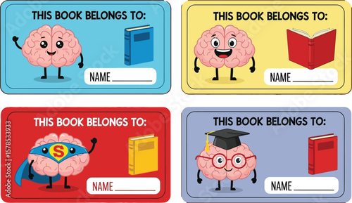 Book labels for kids personalized name tags school supplies brain cartoon character back to school classroom decor