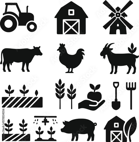 Farming and Agriculture Icon Set

