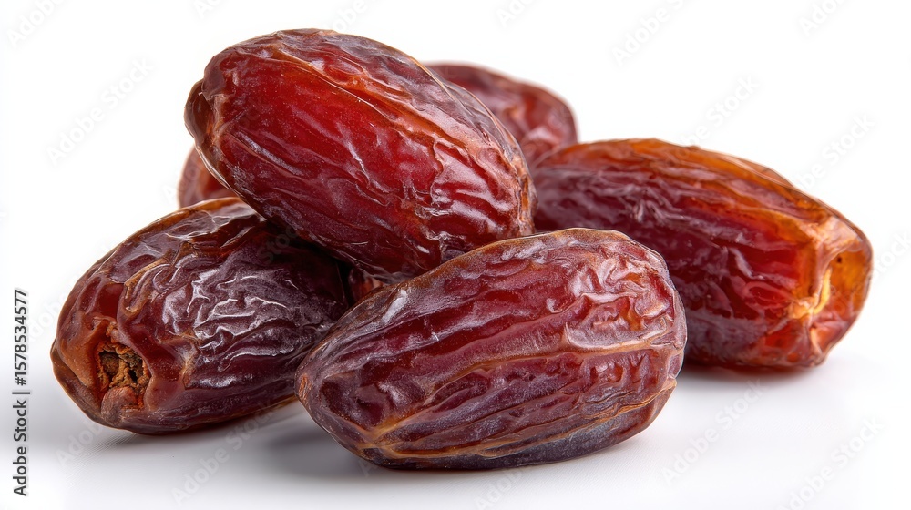 Isolated dried dates on a white background, with no shadow, reflection, or visible light source. Isolated dried dates on a white background, with no shadow, reflection, or visible light source.