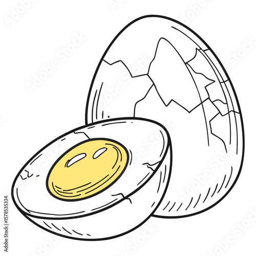 Boiled Egg with Halved Yolk Hand-Drawn Illustration, Transparent Background. Perfect for: Easter, protein-rich meal plans, school lunch ideas