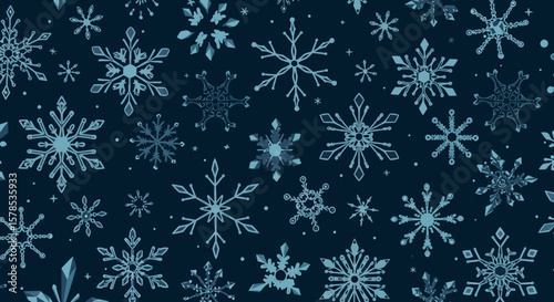 Winter seamless pattern featuring delicate snowflakes in various shapes, perfect for backgrounds, seasonal graphics, and festive designs.