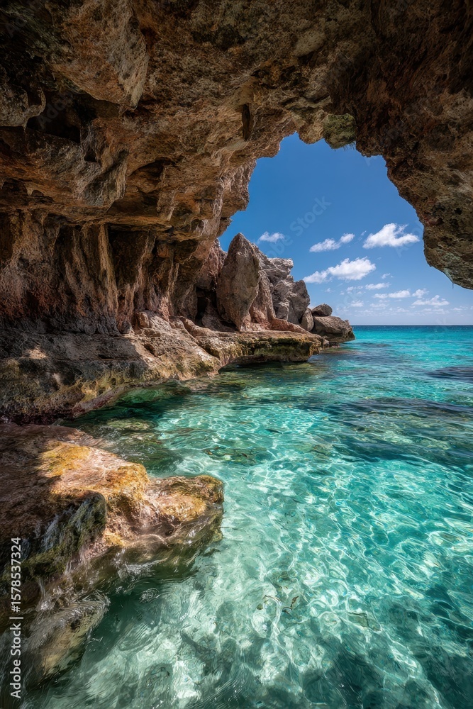 Obraz premium Coastal Cave and Turquoise Ocean.