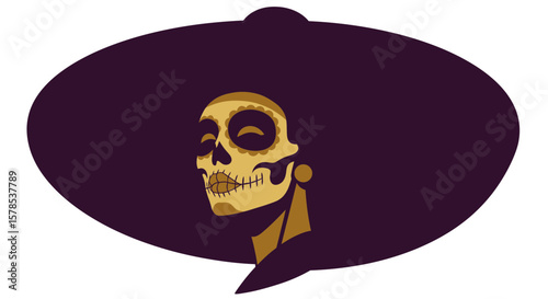 Elegant Calavera with Sombrero is perfect for Dia de los Muertos designs and festive Halloween themed projects that need a striking graphic.