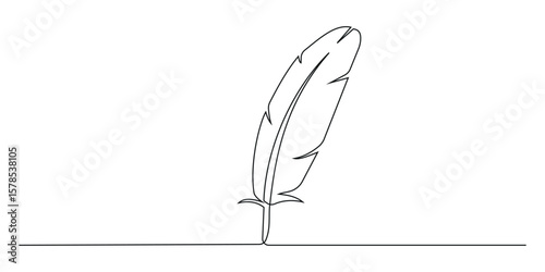 Continuous one line drawing  bird feather single line art vector illustration