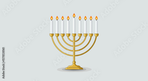 Celebratory Hanukkah menorah with lit candles, a symbol of the Jewish holiday, suitable for festive greeting cards and cultural designs.