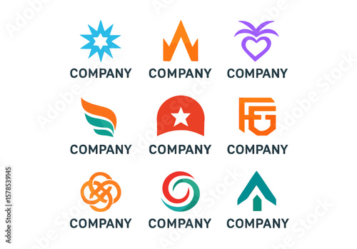 Collection of nine diverse company logo designs on a white background