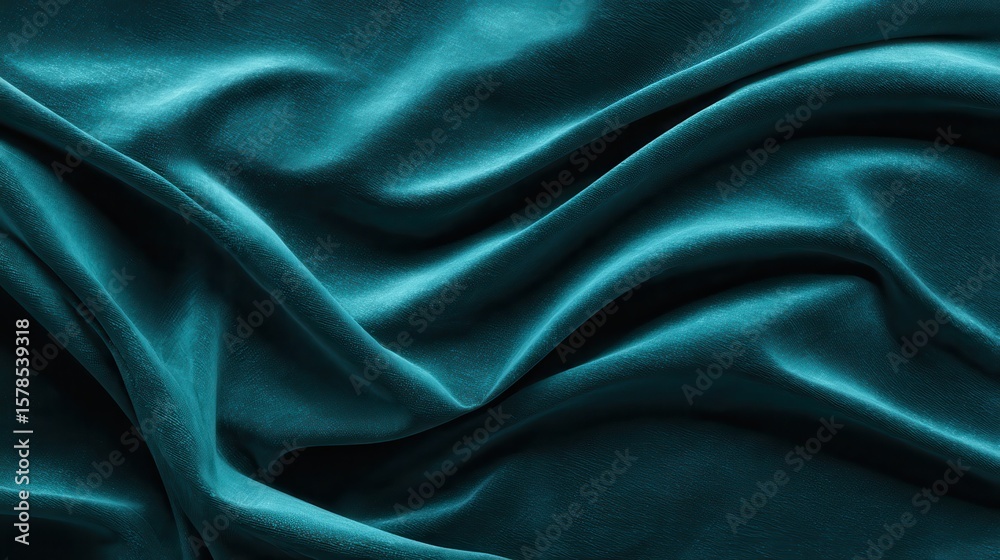 Obraz premium Teal velvet fabric forming soft folds: luxurious textile background