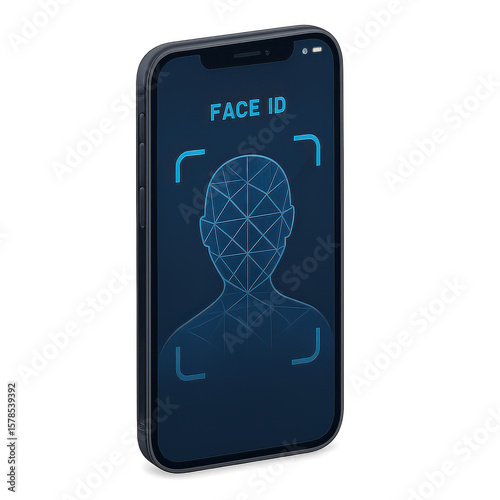 3D Icon of Smartphone with Active Face ID Grid and User Outline