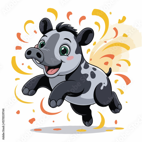 tapir design character posing happy illustration