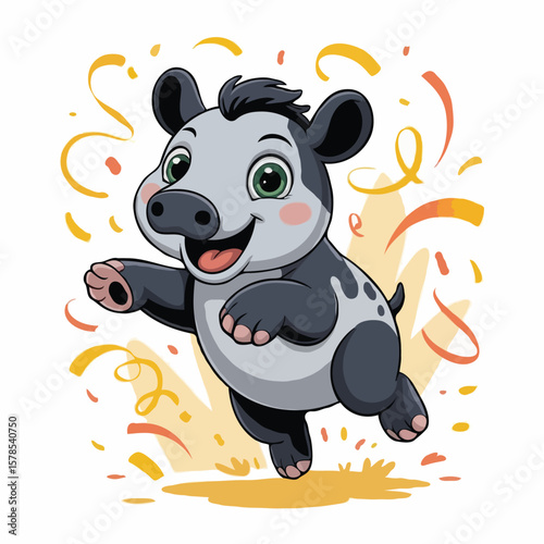 tapir illustration character posing happy