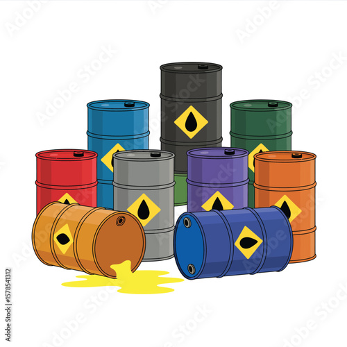 Spilled Oil Barrels Illustration