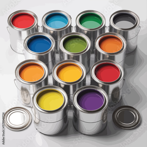 Assortment of Paint Cans in Various Colors