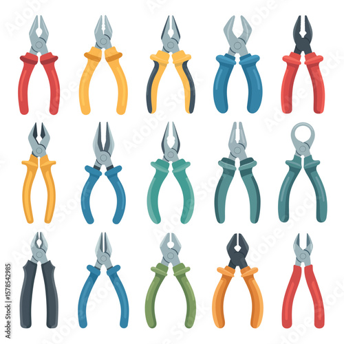 Various Colorful Pliers and Tools Collection