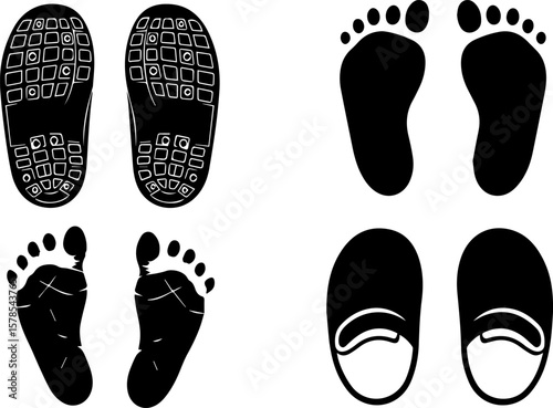Footprint and Shoe Print Collection | Vector Graphics for Footwear Design, Hygiene Education, and Security Applications